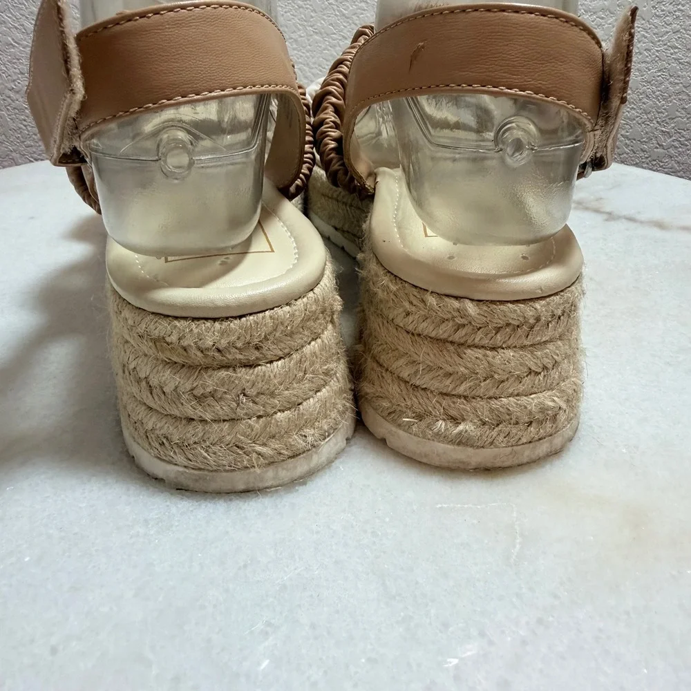 Dolce Vita Mizza Tan Cream Ruched Espadrille Platform Wedge Sandals Womens 9M‎